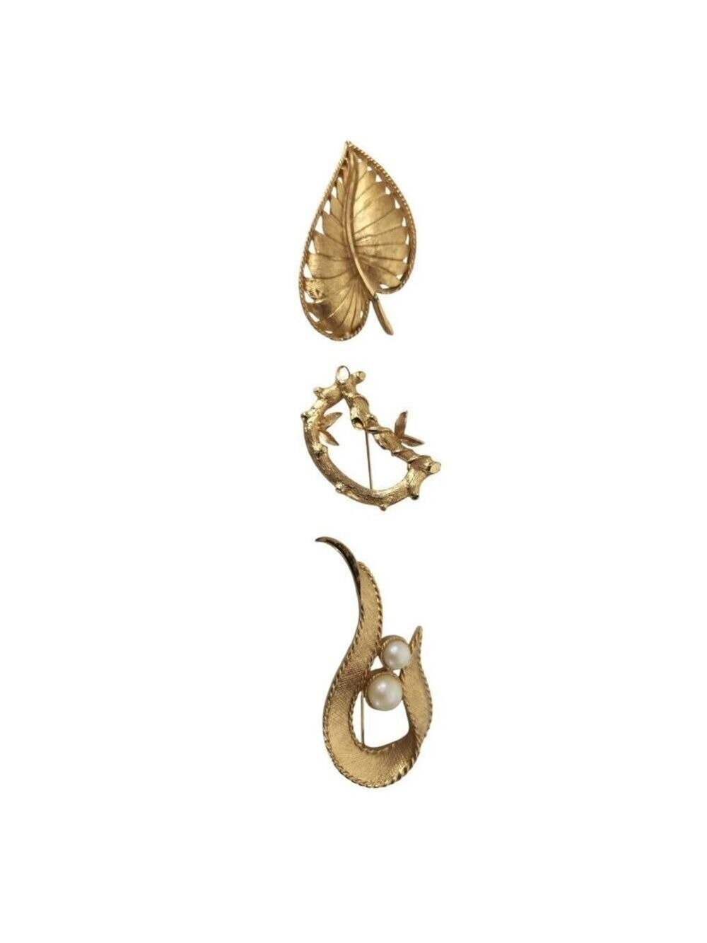 Sarah Coventry BSK Gold Tone Brooch Pearl Accent Nature Set 3